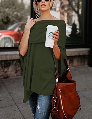BUOYDM Mujer Camiseta Largos de Mangas Largas de Murciélago Irregular Casual Pullover Camisa Sueltas Tops Verde S