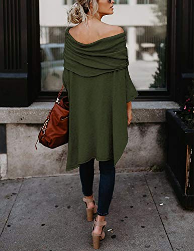 BUOYDM Mujer Camiseta Largos de Mangas Largas de Murciélago Irregular Casual Pullover Camisa Sueltas Tops Verde S