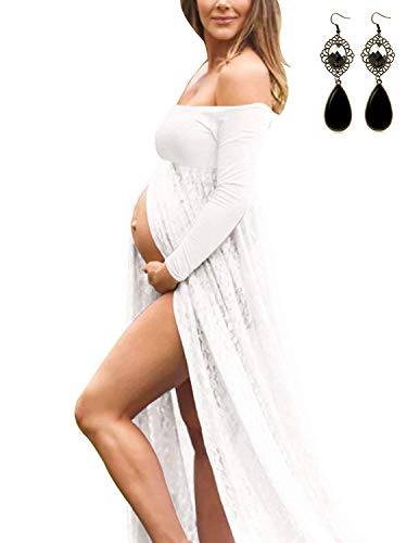 BUOYDM Mujer Embarazada Chifón Largos Vestido de Fiesta Foto Shoot Dress Fotográficas de Maternidad Apoyos De Fotografía Blanco Talla única