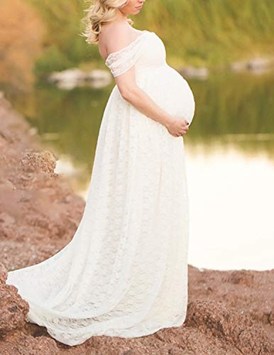 BUOYDM Mujer Vestido Embarazada de Fiesta Largos Foto Shoot Dress Fotográficas de Maternidad Apoyos De Fotografía Blanco XL