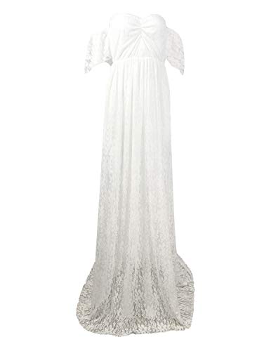 BUOYDM Mujer Vestido Embarazada de Fiesta Largos Foto Shoot Dress Fotográficas de Maternidad Apoyos De Fotografía Blanco XL