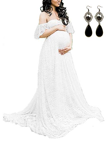 BUOYDM Mujer Vestido Embarazada de Fiesta Largos Foto Shoot Dress Fotográficas de Maternidad Apoyos De Fotografía Blanco XL