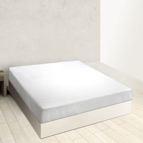 Burrito Blanco Sábana Bajera Ajustable Algodón 100% A8 para Cama Individual de 105x190 hasta 105x200 cm (Más Medidas Disponibles), Color Blanco