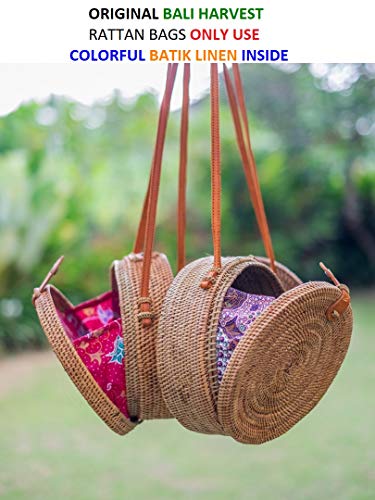 Busy Mom Rota redonda bolsa tejida con botones de cuero bolsos de lino y tejidos