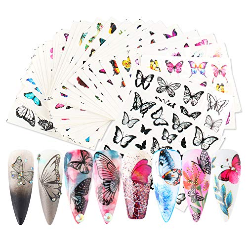Butterfly Nail Art Stickers Decal Transfer Water Set Mariposas coloridas Manicure Decals for Nails Decoración de acrílico Accesorios para uñas Arte DIY (30 hojas)