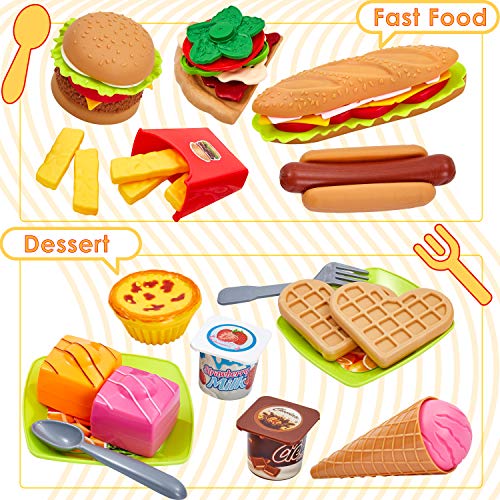 Buyger 63 Piezas Cocina Alimentos de Juguete Bricolaje Cocinitas Comida Hamburguesa Bandeja Juguete Accesorios Cumpleaños Navidad Regalo para Niños 3 4 5 Años