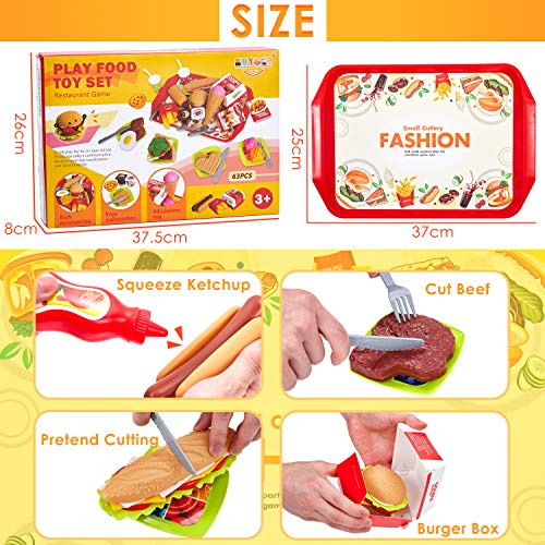 Buyger 63 Piezas Cocina Alimentos de Juguete Bricolaje Cocinitas Comida Hamburguesa Bandeja Juguete Accesorios Cumpleaños Navidad Regalo para Niños 3 4 5 Años