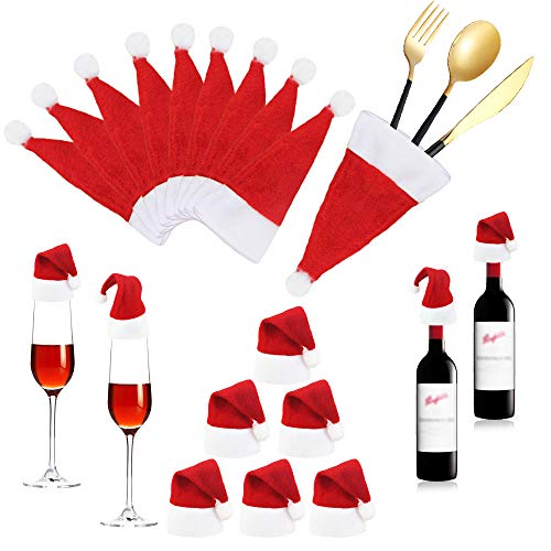 BUZIFU Cubiertos Navidad 20 unids Adorno Mesa Navidad Cuchillo Tenedor Cuchara Vino Porta Cubiertos Decoración Mesa Navidad Mini Gorro de Navidad Bolsita Cubiertos Navidad Funda para Cubiertos Navidad