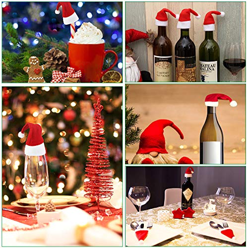 BUZIFU Cubiertos Navidad 20 unids Adorno Mesa Navidad Cuchillo Tenedor Cuchara Vino Porta Cubiertos Decoración Mesa Navidad Mini Gorro de Navidad Bolsita Cubiertos Navidad Funda para Cubiertos Navidad