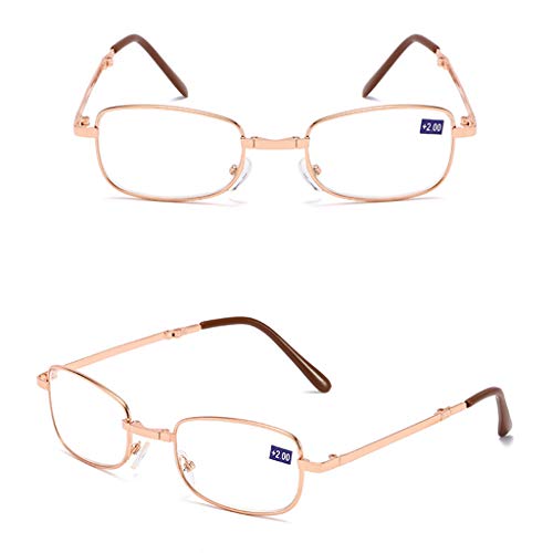 BWBZ Gafas de Lectura Plegables Gafas de Lectura HD Lentes de Resina Visión Clara Alta Transmitancia de Luz Patillas Antideslizantes Almohadillas Nasales de Silicona Gafas de Lectura de Medio Marco