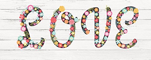 Cabecero Cama Cartón ecologico Texto Love Flores sobre Madera Blanca 150x60cm | Disponible en Varias Medidas | Cabecero Ligero, Elegante, Resistente y Económico |