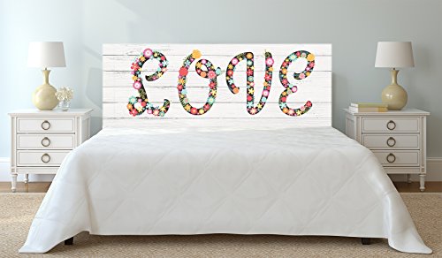 Cabecero Cama Cartón ecologico Texto Love Flores sobre Madera Blanca 150x60cm | Disponible en Varias Medidas | Cabecero Ligero, Elegante, Resistente y Económico |