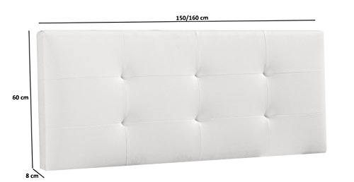 Cabecero/Cabezal tapizado Carla 160X60 Blanco, Acolchado con Espuma, 8 cm de Grosor, Incluye herrajes para Colgar