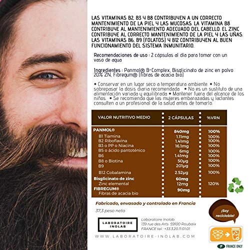 Cabello Piel | Complejo de vitaminas B 100% naturales de semillas de quinua germinadas Bio +Zinc (Biotina B1, B2, B3, B5, B6, B9, B12) | 100% VRN | Revitalizante, combate la caída del cabello
