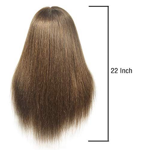 Cabeza de maniquí de cosmetología femenina ErSiMan, con cabeza de maniquí 100% de pelo humano, cabeza de maniquí de 20 pulgadas para entrenamiento de peluquería y cabeza de muñeca con abrazadera