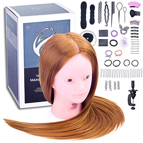 Cabeza de Maniquí, SIGHTLING 26" 60% Cabello Humano Real Practicas Formación Muñeca de la Cosmetología práctica maniquí para Peluquería con Soporte + Accesorios de Peinado DIY
