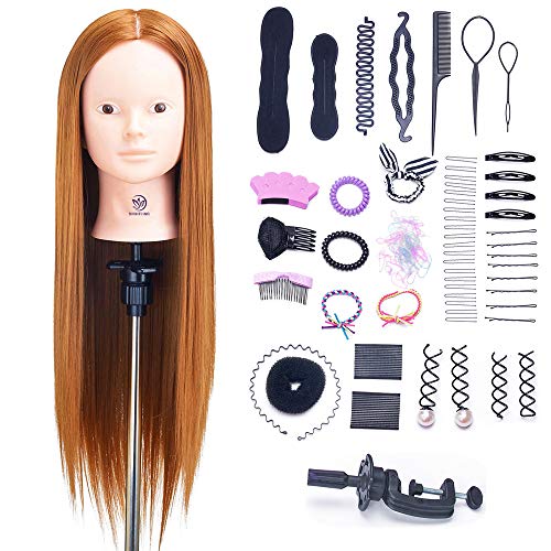 Cabeza de Maniquí, SIGHTLING 26" 60% Cabello Humano Real Practicas Formación Muñeca de la Cosmetología práctica maniquí para Peluquería con Soporte + Accesorios de Peinado DIY