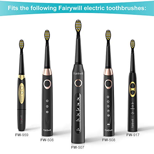 Cabezal de repuesto para cepillo de dientes eléctrico Fairywill x 4 con cerdas duras solo compatibles con el cepillo de dientes negro FW507, FW917, FW508, FW659 FW06