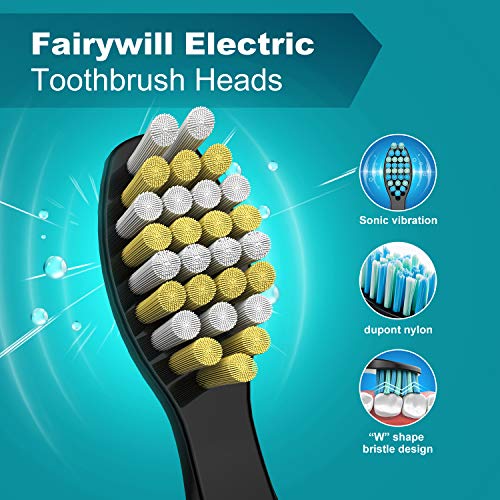 Cabezal de repuesto para cepillo de dientes eléctrico Fairywill x 4 con cerdas duras solo compatibles con el cepillo de dientes negro FW507, FW917, FW508, FW659 FW06