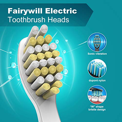 Cabezal de repuesto para cepillo de dientes Fairywill x 4 blanco y amarillo Compatible para FW507, FW917, FW508, FW959 Serie Cepillo de dientes blanco FW05