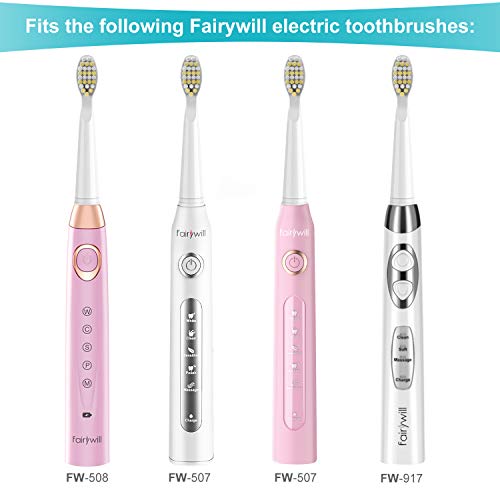 Cabezal de repuesto para cepillo de dientes Fairywill x 4 blanco y amarillo Compatible para FW507, FW917, FW508, FW959 Serie Cepillo de dientes blanco FW05