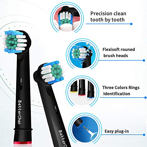 Cabezales de cepillo de precisión Betterchoi compatibles con el cepillo de dientes eléctrico Oral B. Paquete de 18, negro.