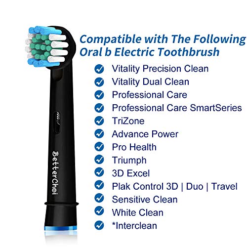 Cabezales de cepillo de precisión Betterchoi compatibles con el cepillo de dientes eléctrico Oral B. Paquete de 18, negro.