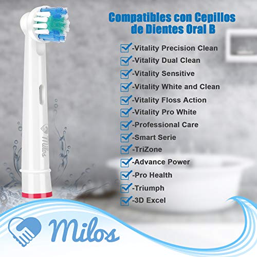 Cabezales para Cepillo Oral B Eléctrico Milos Premium (Paquete de 4), Compatibles con Cabezales Oral B Braun de Recambio, Cabezales de Recambio Compatibles para Cepillos de Dientes Oral B Premium