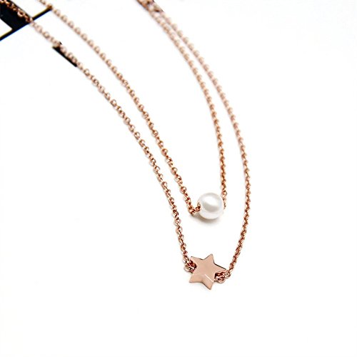Cadena de collar de acero inoxidable para mujer - Muting 2018 Estrella de cinco puntas y colgante de perlas Cadena de charm de acero inoxidable de oro rosa para damas niñas