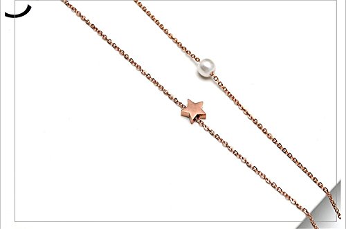 Cadena de collar de acero inoxidable para mujer - Muting 2018 Estrella de cinco puntas y colgante de perlas Cadena de charm de acero inoxidable de oro rosa para damas niñas