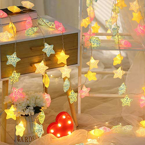Cadena de luces LED con forma de estrella, 20 ledes, para interior y exterior, decoración de habitaciones, guirnalda de pilas, Navidad, cumpleaños, jardín, fiesta, habitación infantil, 3 m color