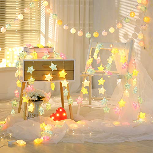Cadena de luces LED con forma de estrella, 20 ledes, para interior y exterior, decoración de habitaciones, guirnalda de pilas, Navidad, cumpleaños, jardín, fiesta, habitación infantil, 3 m color