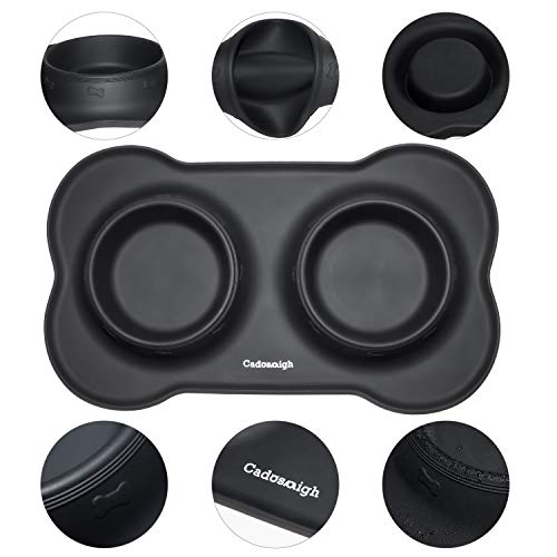 Cadosoigh Comedero para Gatos Perros Mascotas de Acero Inoxidable(2 * 12oz/400ml) con Base de Silicona Antideslizante,con Tazón Plegable