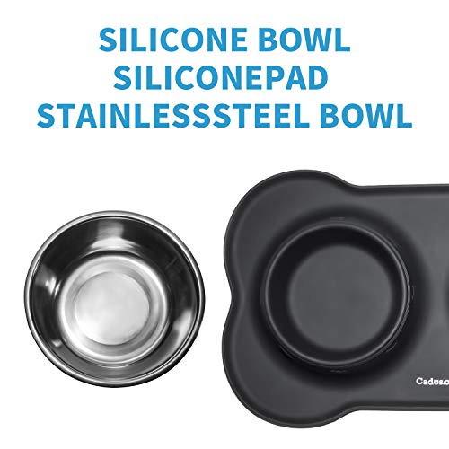 Cadosoigh Comedero para Gatos Perros Mascotas de Acero Inoxidable(2 * 12oz/400ml) con Base de Silicona Antideslizante,con Tazón Plegable