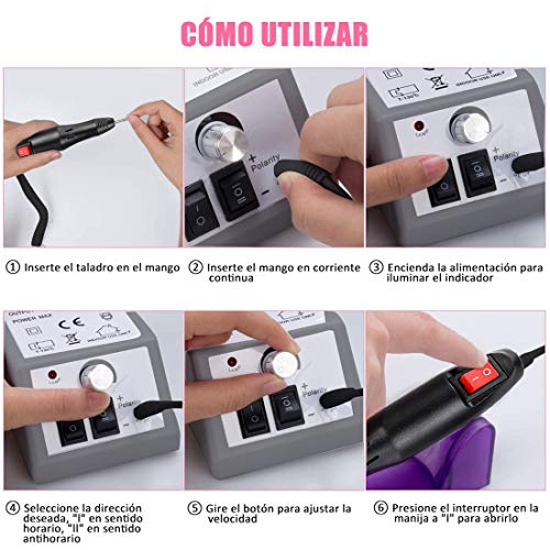 Cadrim Torno para Uñas Profesional para Manicura y Pedicura Eléctrica del Taladro del Clavo, Manicura Herramienta (20,000rmp) (Gris)