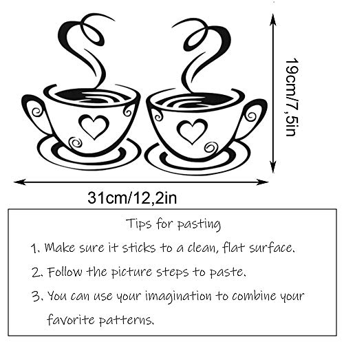 Café Tazas pared Pegatinas Decal Cocina Restaurante Pegatinas de Pared Estilo de Cafe con leche Etiqueta de Pared para decoracion Hall Dormitorio DIY vinilo desmontables adhesivos