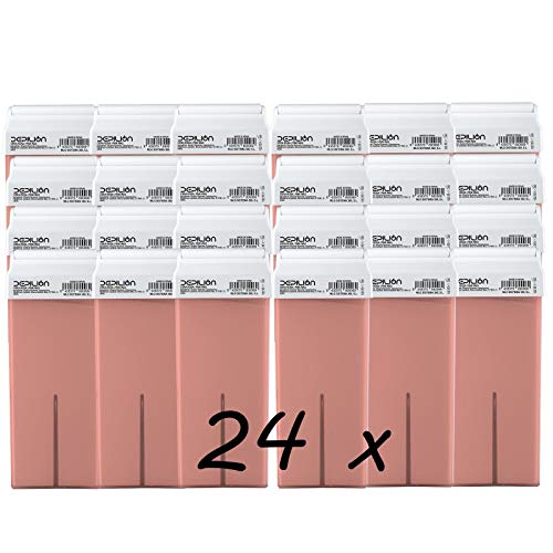 Caja de 24 x Cera Roll On cartuchos de 100ml Rosa - Alta calidad - Roll-on Cera para depilación