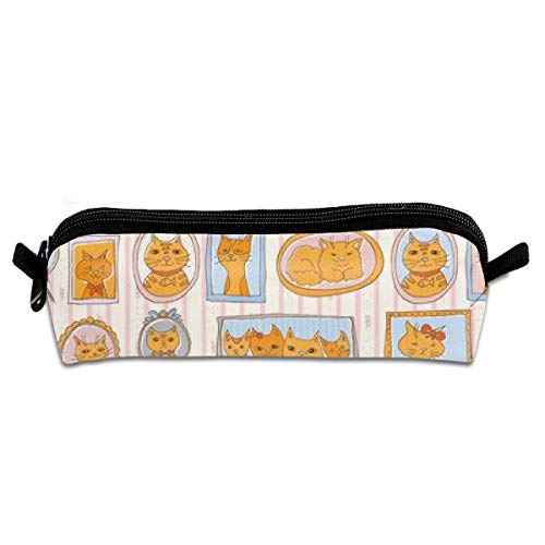 Caja de lápices,Cute Cats Portraits Retro,Pen Case Makeup Storage Bag,Office College School Students Papelería