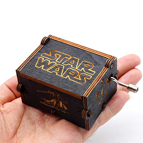 Caja de música de Star Wars de madera negra, caja de madera tallada a mano de madera tallada antigua artesanía de decoración del hogar para niños regalos