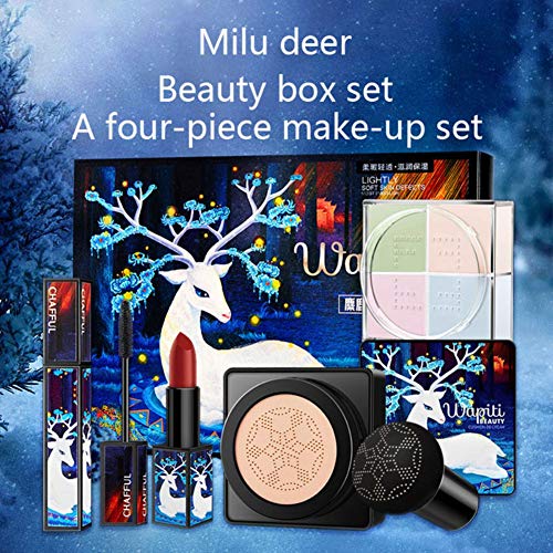 Caja de regalo de productos de maquillaje Cutelove para Navidad, juegos de maquillaje, lápiz labial mate, polvo suelto, rímel negro, base de maquillaje BB Cream Festival, paquete de regalo
