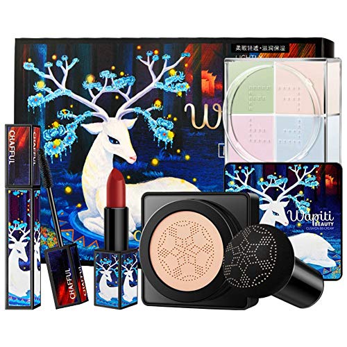 Caja de regalo de productos de maquillaje Cutelove para Navidad, juegos de maquillaje, lápiz labial mate, polvo suelto, rímel negro, base de maquillaje BB Cream Festival, paquete de regalo