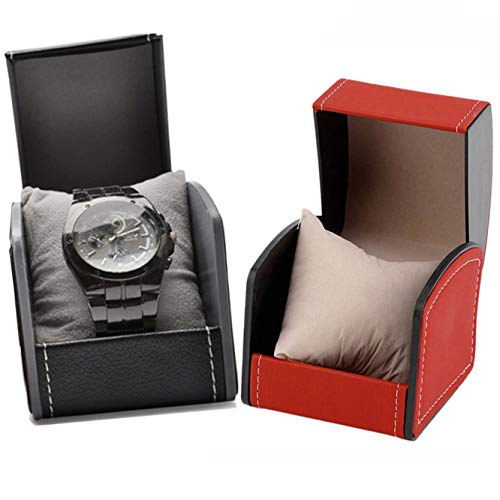 Caja de Relojes,Single Grid PU Caja de Relojes,Organizador de Relojes,También se Puede Utilizar como Caja de Colección de Joyas,Caja de Almacenamiento de Exhibición de Joyas (2 Piezas,Negro,Rojo)