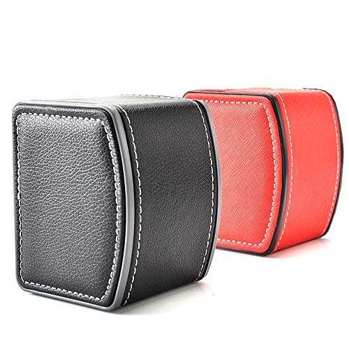 Caja de Relojes,Single Grid PU Caja de Relojes,Organizador de Relojes,También se Puede Utilizar como Caja de Colección de Joyas,Caja de Almacenamiento de Exhibición de Joyas (2 Piezas,Negro,Rojo)