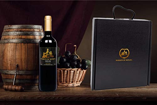 Caja de Vino Tinto - Pack de 2 Botellas con Set con sacacorchos servidor con tapón y aro antigoteo Regalo Original - Crianza D.O. Origen Navarra añada del 2014 - Estuche ideal para regalar