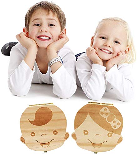 Caja para guardar dientes para niños y niñas, Regalo para niños en madera de souvenir, Acumulación de dientes (Niño)