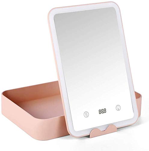 Cajas de joyería DJSSH Plana LED HD Espejo compone el Espejo - Peluquería Espejo de Chica - Iluminación Caja de Almacenamiento de llenado Box - Tres Colores Opcionales DJSSH (Color : Rosado)