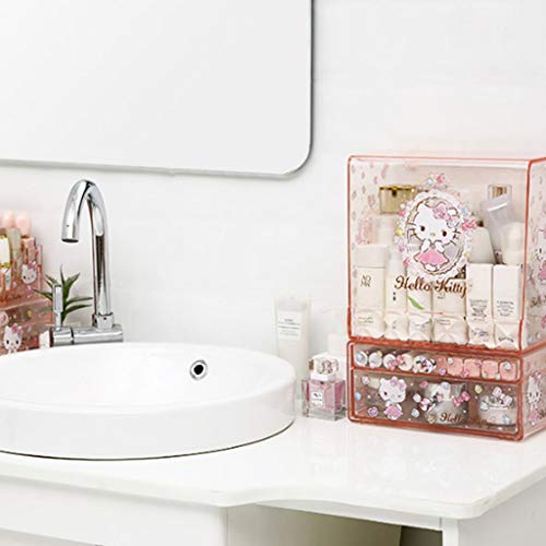 Cajas y Soportes Caja De Maquillaje para Niña Linda Dama Hellokitty Funda para Polvo De Escritorio Caja De Almacenamiento para El Cuidado De La Piel Cosmética Princesa Caja De ALM