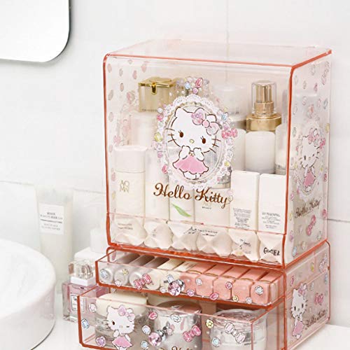 Cajas y Soportes Caja De Maquillaje para Niña Linda Dama Hellokitty Funda para Polvo De Escritorio Caja De Almacenamiento para El Cuidado De La Piel Cosmética Princesa Caja De ALM