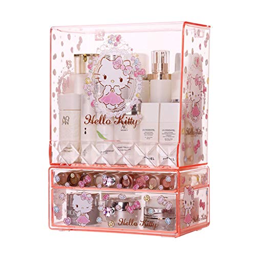 Cajas y Soportes Caja De Maquillaje para Niña Linda Dama Hellokitty Funda para Polvo De Escritorio Caja De Almacenamiento para El Cuidado De La Piel Cosmética Princesa Caja De ALM