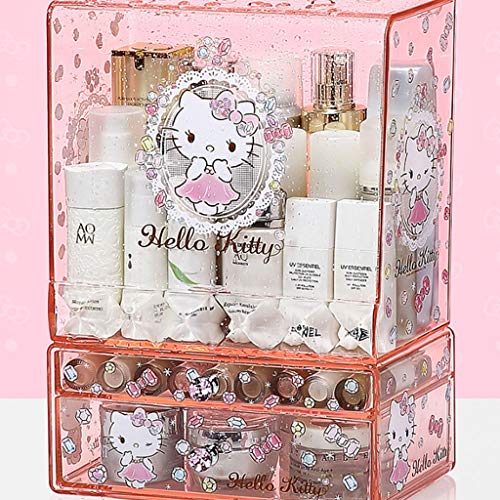 Cajas y Soportes Caja De Maquillaje para Niña Linda Dama Hellokitty Funda para Polvo De Escritorio Caja De Almacenamiento para El Cuidado De La Piel Cosmética Princesa Caja De ALM